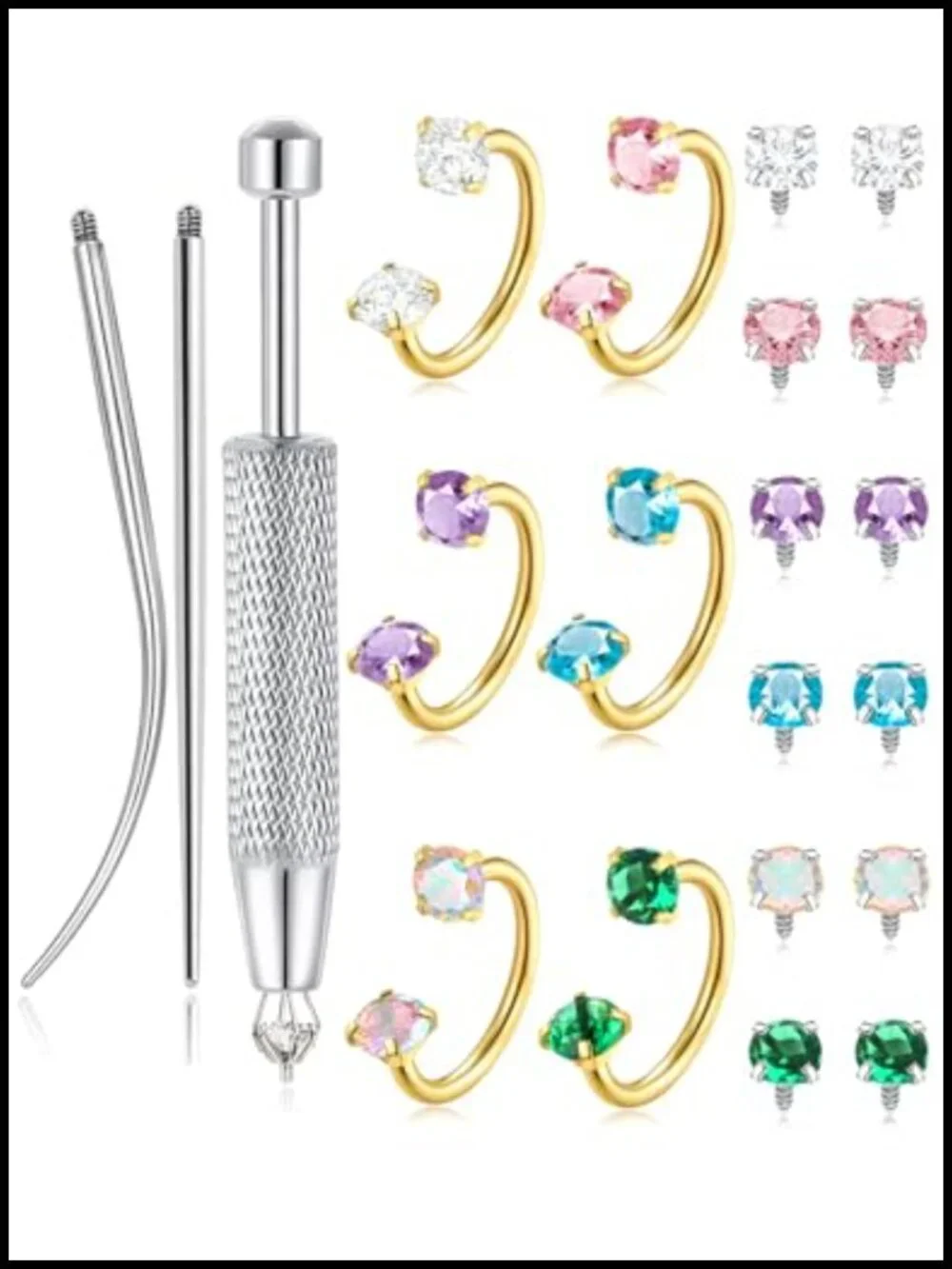 6pc Horseshoe Nose Ring Set 316L Surgical Steel Half Hoop Earrings Cartilage